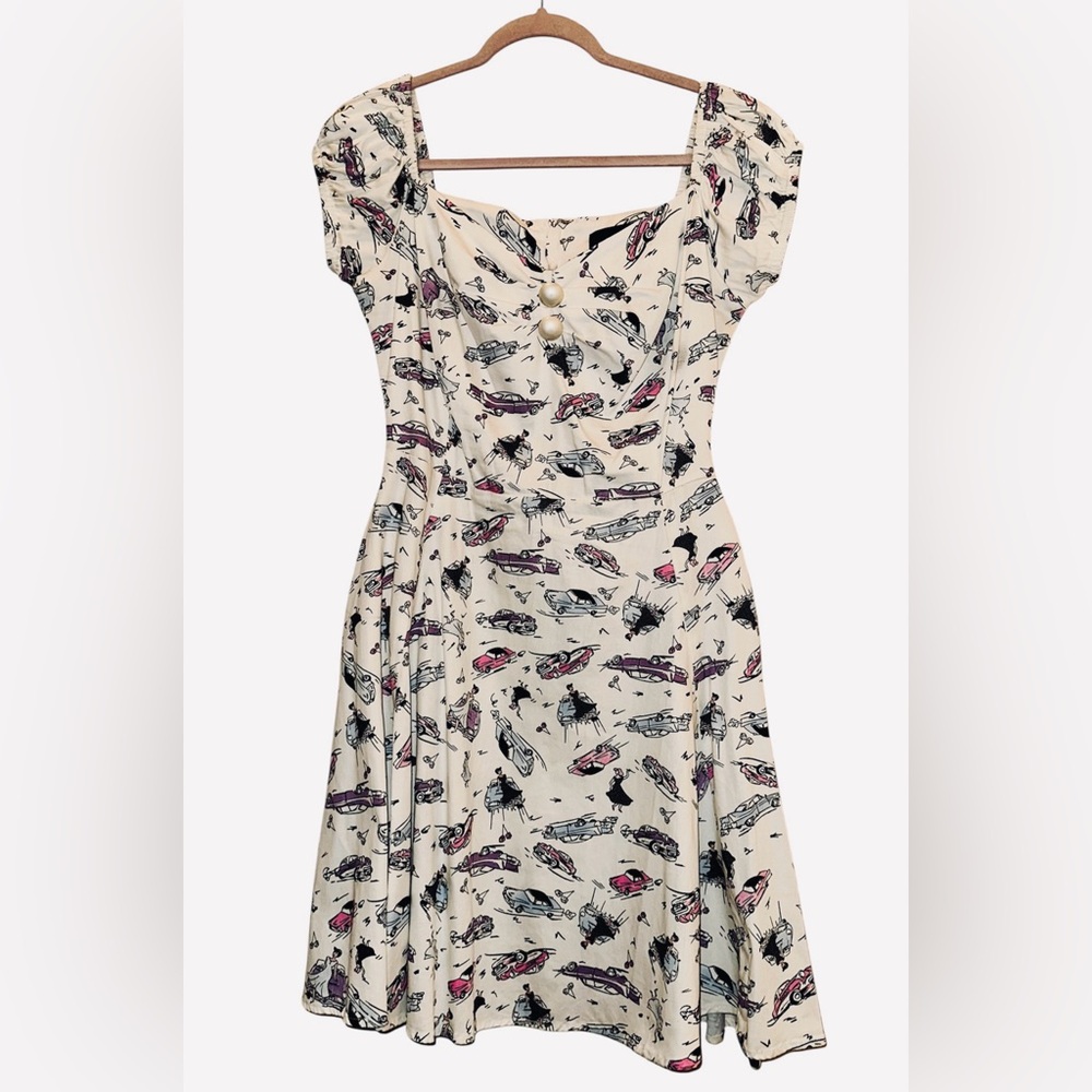 Collectif Dolores Skater Dress with Vintage Cars & Dolls Print